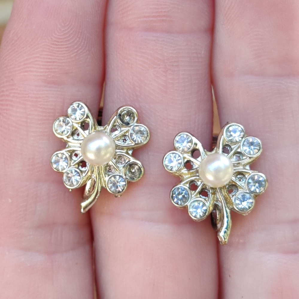 🍀 Vintage Pearl And Diamond Four Leaf Clover - Picture 2 of 8